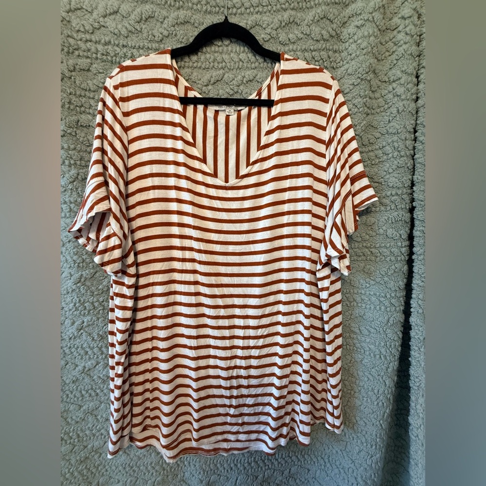 Women’s Jersey Stretch Striped Flutter Sleeve - Size 3X